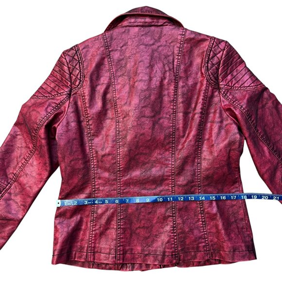 NEW Giolshon Retro Style Red Faux Leather Moto Jacket - Size Large - Picture 15 of 16
